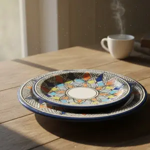 Plat de Service en Céramique de Safi Motif "Jacquard" ** طبسيل الجاكار الحر