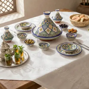 أسرار المائدة المغربية الفاخرة: حكاية "فخار آسفي" العريق وأناقة "الطرز الفاسي" الأصيل