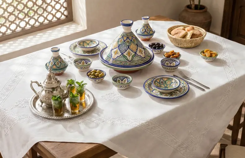 أسرار المائدة المغربية الفاخرة: حكاية "فخار آسفي" العريق وأناقة "الطرز الفاسي" الأصيل