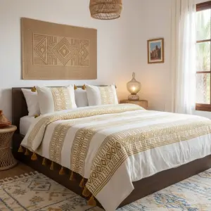 غطاء سرير 2/3 "التراث المجدد" – إبداع "الدرازة" في حلة عصرية بصوف وألوان الطبيعة / Couvre-lit traditionnel