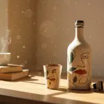 bouteille et le verre avec une décoration artistique ** القرعة والكأس بزواق تشكيلي