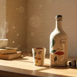 bouteille et le verre avec une décoration artistique ** القرعة والكأس بزواق تشكيلي