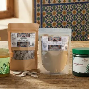 الحمام المغربي الأصيل: أسرار الصابون البلدي، الغاسول المسفيوي والتبريمة لتفتيح الجسم وعلاج الشعر