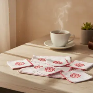 Napperon et Serviettes en Broderie de Salé ** طقم كاش بلاطو بالطرز السلاوي الحر